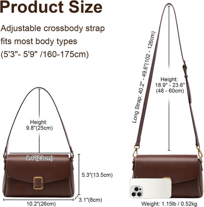Genuine Leather Crossbody Bag for Women, Adjustable Shoulder Bag | Genuine Leather, 2 Detachable Straps, Satchel, Compact & Lightweight, Travel, Everyday, Work, Gift