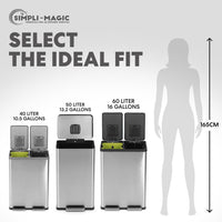SIMPLI-MAGIC 50 Liter / 13.2 Gallon Soft-Close, Smudge Resistant Trash Can with Foot Pedal and Built in Filter- Stainless Steel, Sleek Finish