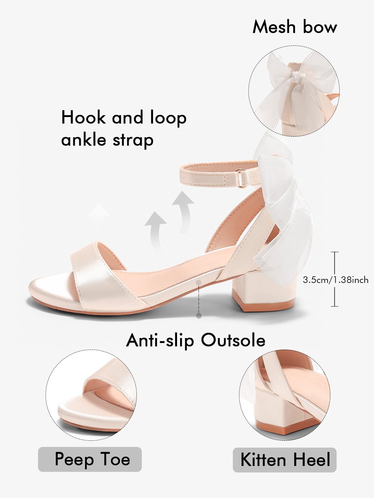 Coutgo Girls Dress Shoes Sandals Chunky Low Heels Bow Ankle Strap Flower Girl Wedding Party Shoes for Little Kids, White, Size 1Coutgo Girls Dress Shoes Sandals Chunky Low Heels Bow Ankle Strap Flower Girl We…