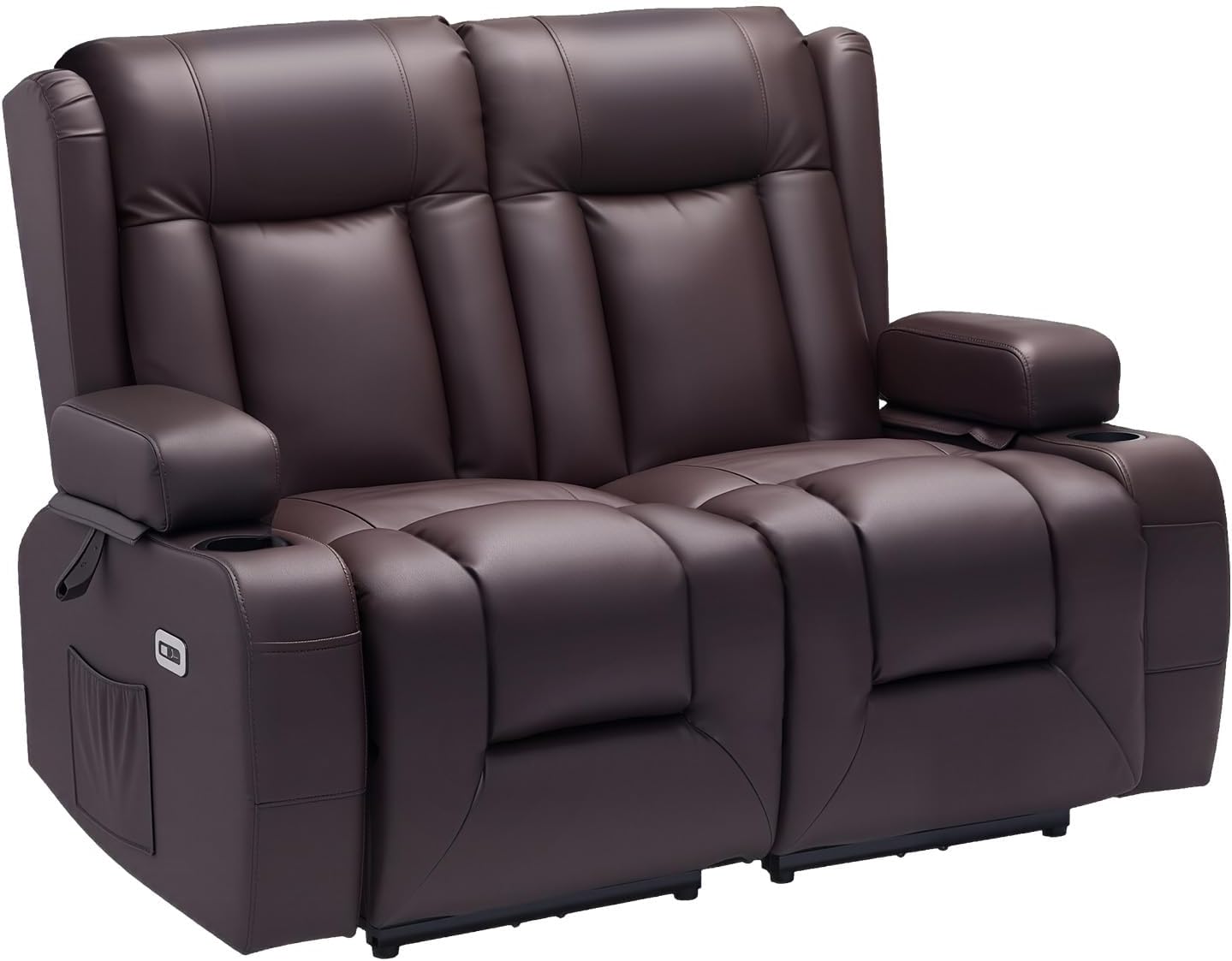 VEVOR Loveseat Recliner Sofa with Massage & Heat, Power Reclining Couch with Console, PU Leather Electric RV Sofa with USB & Outlet/Storage/Cup Holders/Pockets, Home Theater Seating for Living Room