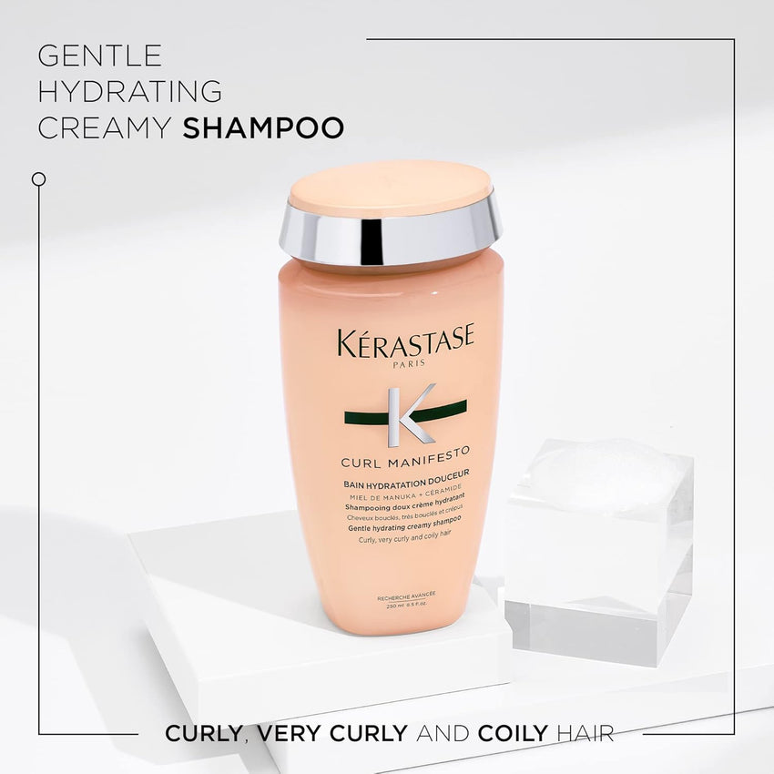 Kerastase Curl Manifesto Hydratation Douceur Shampoo For Waves and Coils - Removes Build Up & Hydrates Curls, Softens & Reduces Frizz, 8.5 Fl Oz