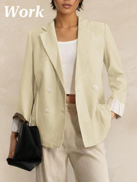 Mina Self 2025 Women's Casual Blazer Fall - Double Breasted Full-Lined Stripe Lightweight Fashion Work Office Jacket Pockets