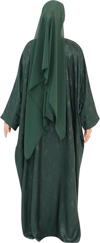 Elegant Eid Clothes Women Muslim Glossy Batwing Sleeve Abaya Ramadan Prayer Dress with Belt