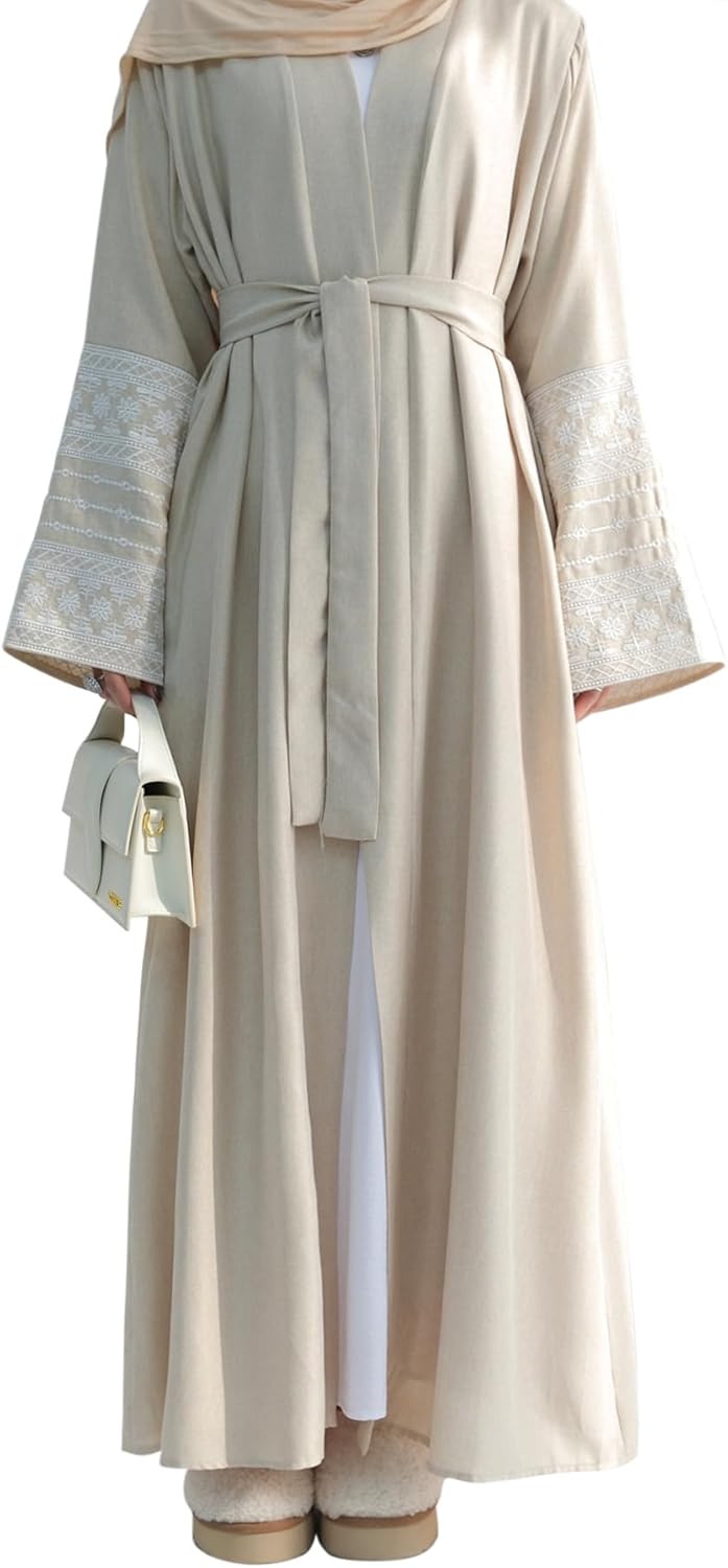 Women Abaya Muslim Prayer Dress Embroidered Sleeves Cardigan Kaftan Islamic Dubai Robe Casual Modest Abaya Dress