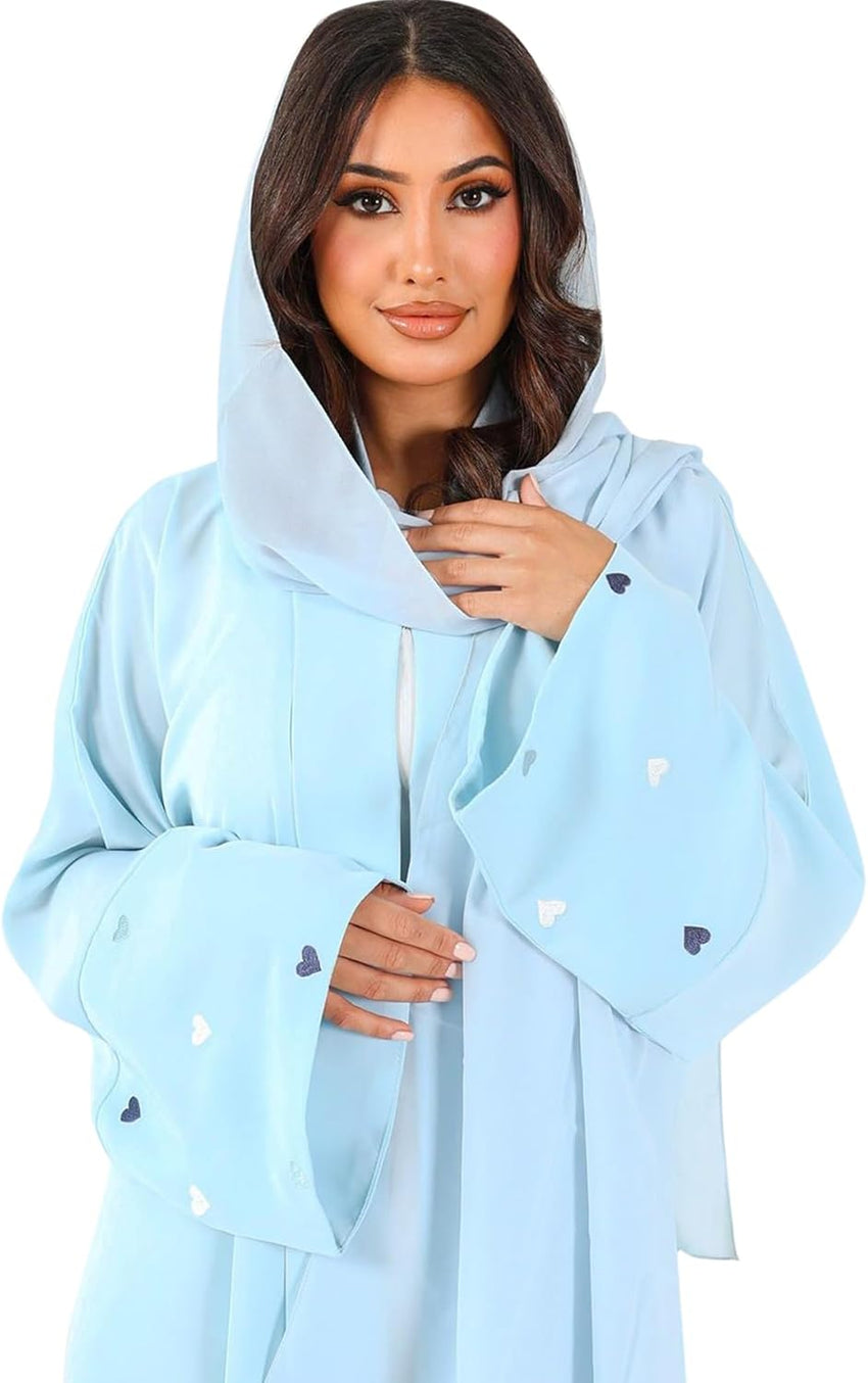 Abayas for Women Muslim Islamic Dubai Cardigan Open Front Chiffon Dress Long Sleeve Maxi Abaya Long Kaftan Robe(No Scarf)