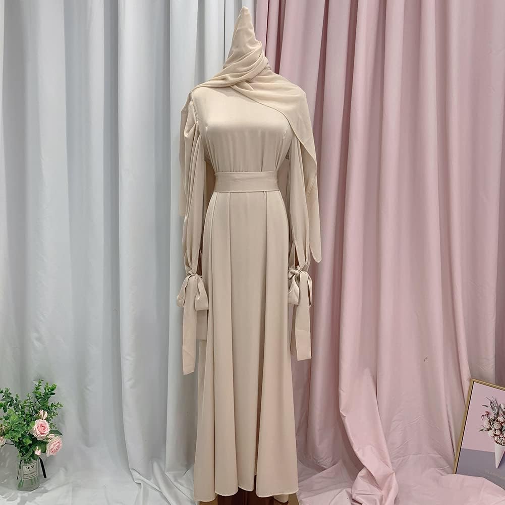 OBEEII Muslim Dress for Women Loose Full Cover Long Abaya Satin Dress Kaftan Abayas Islamic Robe S-XXL