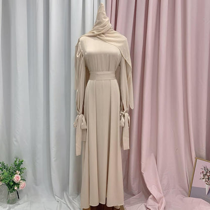 OBEEII Muslim Dress for Women Loose Full Cover Long Abaya Satin Dress Kaftan Abayas Islamic Robe S-XXL