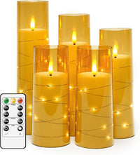 Flameless LED Candles with Timer 5 Pc Flickering Flameless Candles for Romantic Ambiance and Home Decoration Stable Acrylic Shell,with Embedded Star String，Battery Operated Candles（Red）