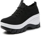 Women's Chunky Platform Comfort Orthopedic Wedge Walking Shoes Fashion Knitted Breathable Lace Up Lug Sole Casual Non-Slip Running Shoes with Arch Support