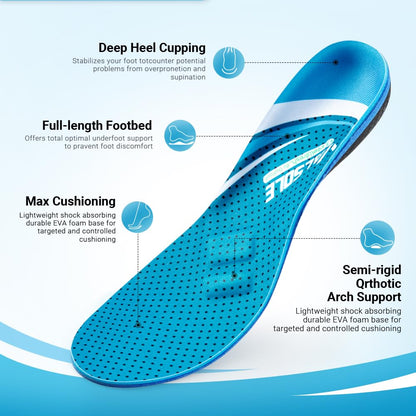 VALSOLE 220+ lbs Plantar Fasciitis High Arch Support Insole for Men Women,Heavy Duty Support Pain Relief Orthotics Insert,Relieve Flat Feet,High Arch,Foot Pain,Standing All Day Boot Work Shoe Insole