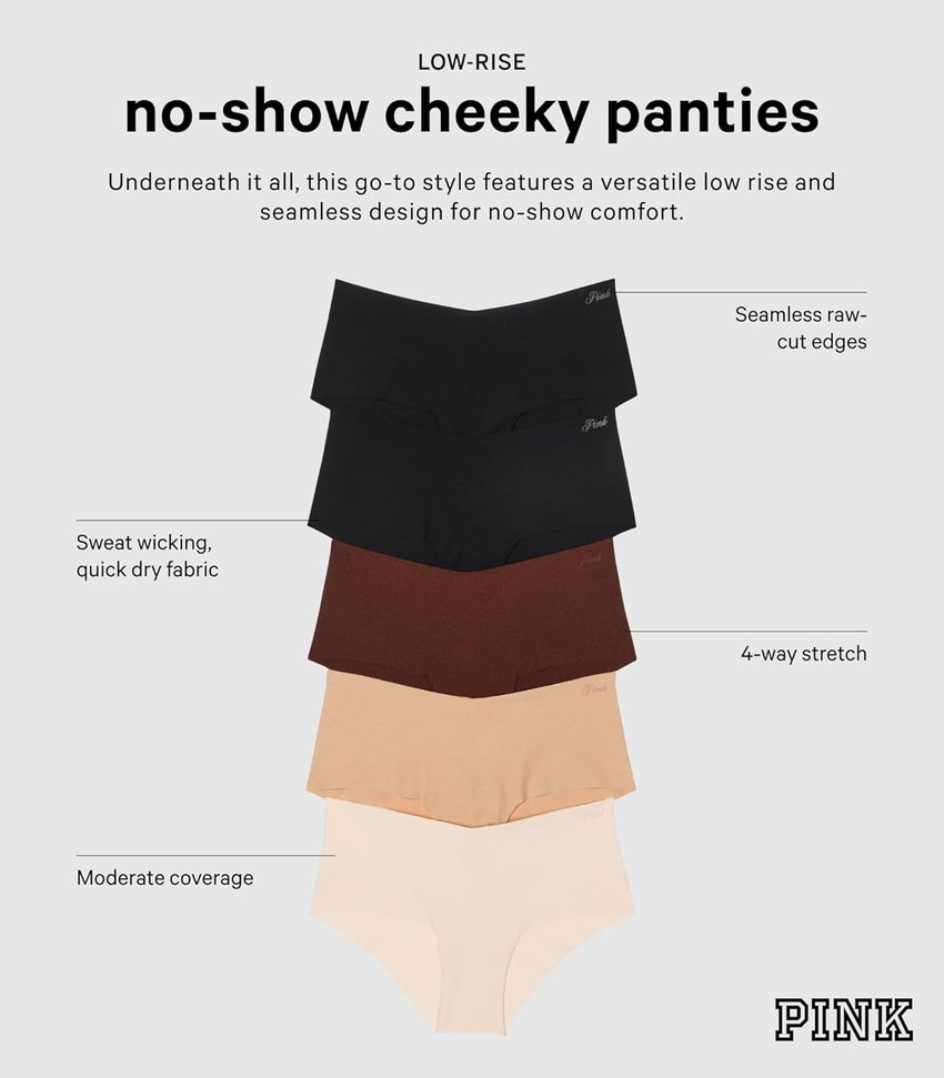 Victoria's Secret PINK No Show Lace Cheekster Panty Pack, Underwear for Women (XS-XXL)