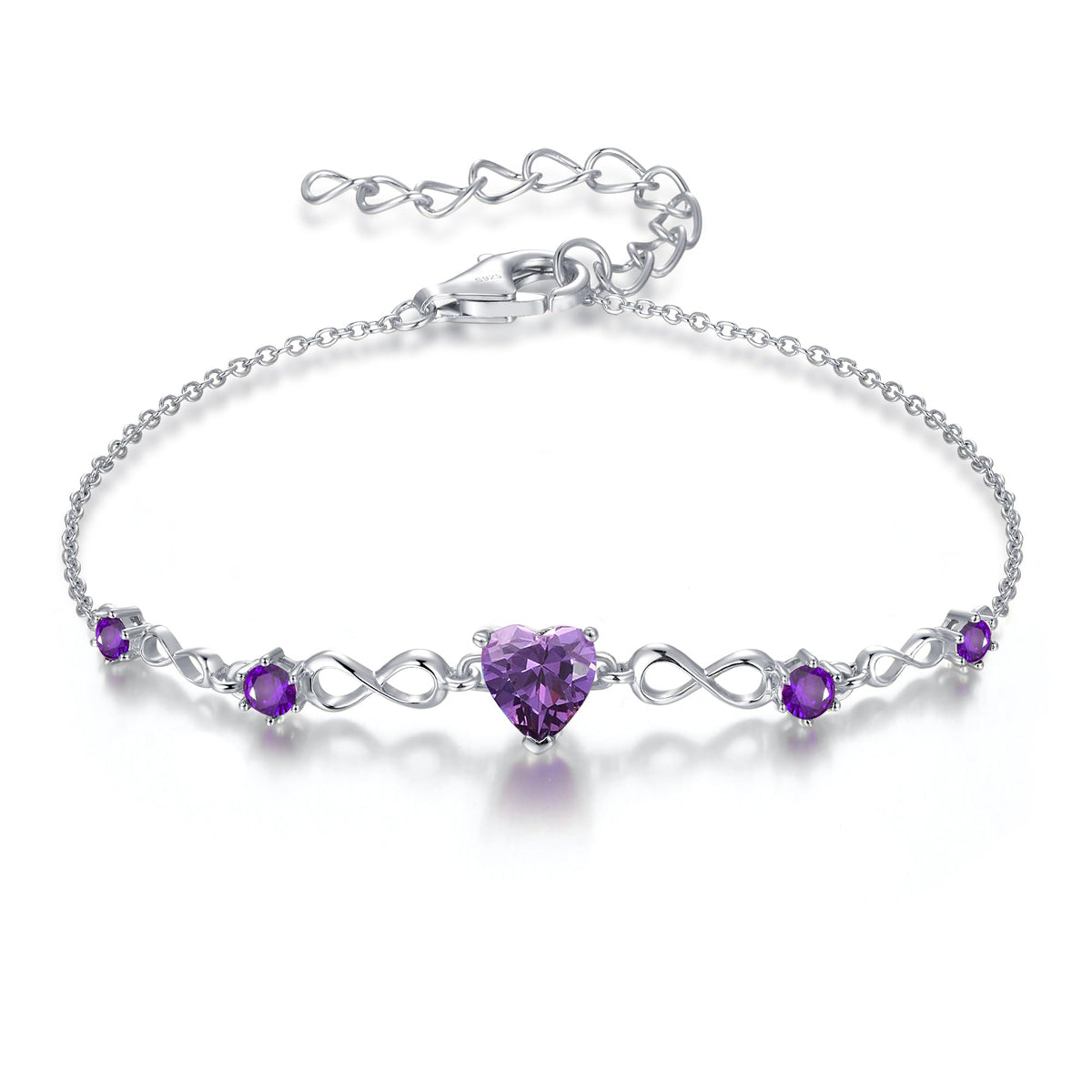 G&GEMSJEW Infinity Heart Birthstone Bracelets for Women, 925 Sterling Silver Women Charm Link Bracelet Adjustable, Birthday Anniversary Christmas Jewelry Gifts for Women Wife Mom Girlfriend Her