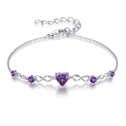 G&GEMSJEW Infinity Heart Birthstone Bracelets for Women, 925 Sterling Silver Women Charm Link Bracelet Adjustable, Birthday Anniversary Christmas Jewelry Gifts for Women Wife Mom Girlfriend Her