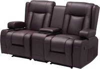 VEVOR Loveseat Recliner Sofa with Massage & Heat, Power Reclining Couch with Console, PU Leather Electric RV Sofa with USB & Outlet/Storage/Cup Holders/Pockets, Home Theater Seating for Living Room