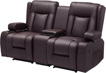VEVOR Loveseat Recliner Sofa with Massage & Heat, Power Reclining Couch with Console, PU Leather Electric RV Sofa with USB & Outlet/Storage/Cup Holders/Pockets, Home Theater Seating for Living Room