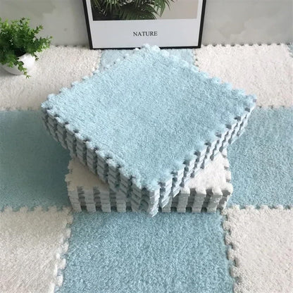 7DAY'S 40pcs 30x30cm DIY Nordic Floor Mat Splicing Carpet Plush Velvet Bedroom Rooms Pink Mat Puzzle Plush Mats Interlocking Carpet Tiles for Commercial and Home