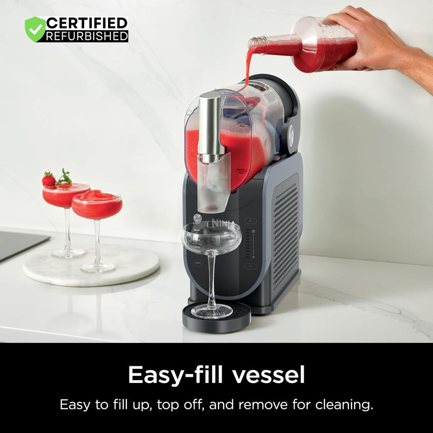 Ninja FS301 Professional Maker with RapidChill Technology, 88 oz Drink & Slushie Machine, 5 Preset Programs, Frozen Margaritas, Frappés, and More, Premium Accents, Black (Renewed)