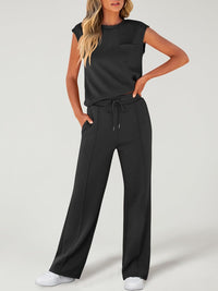 ANRABESS Two Piece Sets for Women Summer Sleeveless Sweatsuits Wide Leg Casual Lounge Set Matching Vacation Travel Outfits