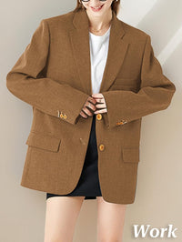 Mina Self 2025 Fall Women's Lightweight Blazer Suit Jacket Single-Breasted Casual Business Loose Fit Outerwear Pockets