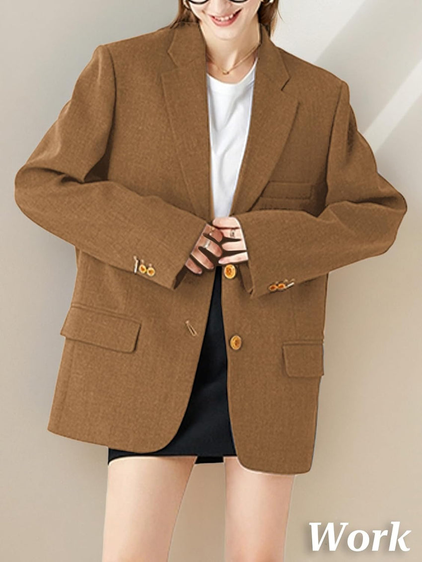 Mina Self 2025 Fall Women's Lightweight Blazer Suit Jacket Single-Breasted Casual Business Loose Fit Outerwear Pockets