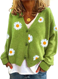 ZOCAVIA Women's Floral Knit Sweaters Cardigan Fall Winter Button Down Open Front Casual Flower Embroidered Cropped Sweaters