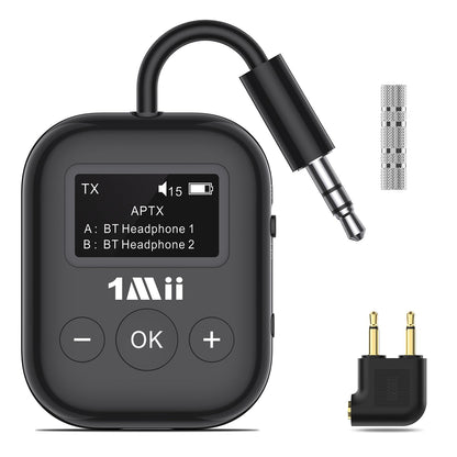 1Mii Bluetooth Transmitter for Airplane, Bluetooth 5.3 Adapter for TV,Airplane Travel Essentials, Aptx Low Latency Wireless Audio Aux for Headphones, Any 3.5mm Jack,Linking 2 Devices (White)