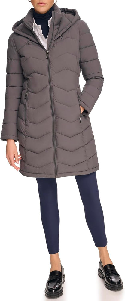 Calvin Klein womens Long Chevron Bib-front Light-weight Jacket
