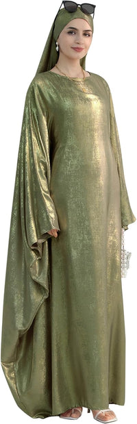 Luxury Dubai Style Abaya and Hijab Set, Breathable Modest Prayer Dress with Belt Loose Fit Muslim Robe