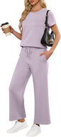 ANRABESS Women 2 Piece Lounge Sets Summer Travel Sweat Outfits Short Sleeve Wide Leg Casual Matching Tracksuits Clothes