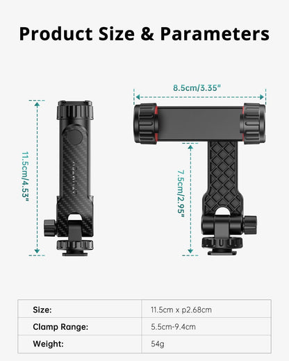 ATUMTEK Phone Tripod Mount, Universal Smartphone Mount Adapter with 2 Cold Shoe and 1/4" Standard Screw, 360° Rotates and 180° Tilts Adjustable Cell Phone Clamp Holder for Perfect Mobile Photography