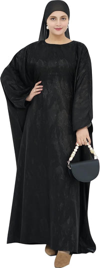 Elegant Eid Clothes Women Muslim Glossy Batwing Sleeve Abaya Ramadan Prayer Dress with Belt