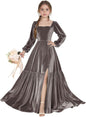 Long Sleeve Velvet Junior Bridesmaid Dresses Girls Holiday Dresses with Slit Christmas Maxi Dress Formal Party Gown