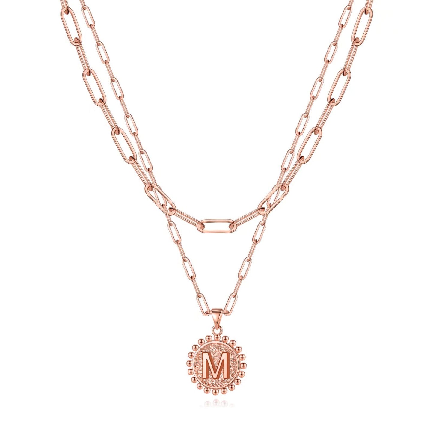 Yoosteel Layered Initial Necklaces for Women Trendy - 14K Gold-Plated Dainty Layering Paperclip Chain Coin Initial Necklace Jewelry Gifts for Women Mom Wife Teen Girls