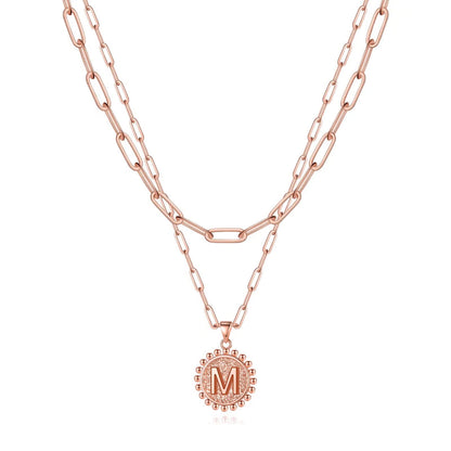 Yoosteel Layered Initial Necklaces for Women Trendy - 14K Gold-Plated Dainty Layering Paperclip Chain Coin Initial Necklace Jewelry Gifts for Women Mom Wife Teen Girls