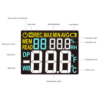 PT6508 Temperature Humidity Meter, Digital Thermometer Hygrometer Monitor with Ambient, Dew Point, Wet Bulb for Indoor/Outdoor MIN, MAX, Data Hold, LCD Backlight