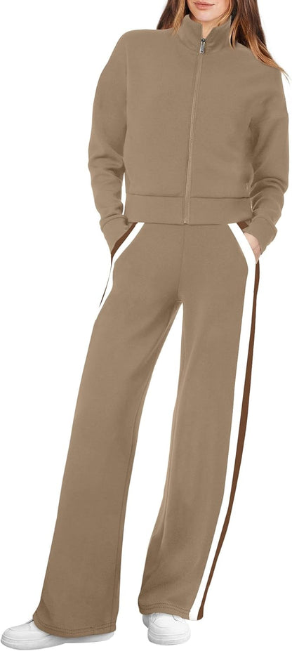 XIEERDUO Lounge Sets for Women 2025 Sweatsuit 2 Piece Outfits Sweatshirt Wide Leg Sweatpant Tracksuit Matching Set