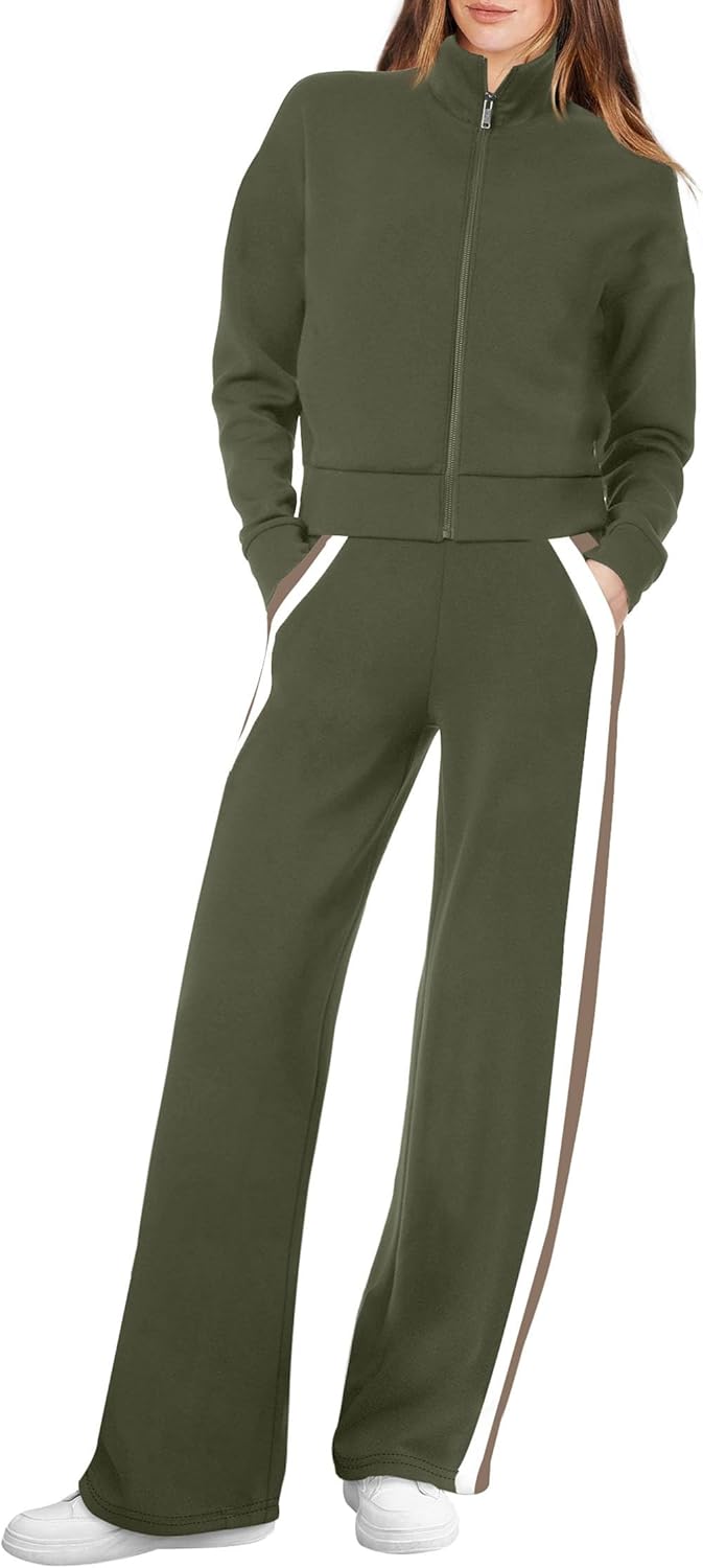 XIEERDUO Lounge Sets for Women 2025 Sweatsuit 2 Piece Outfits Sweatshirt Wide Leg Sweatpant Tracksuit Matching Set