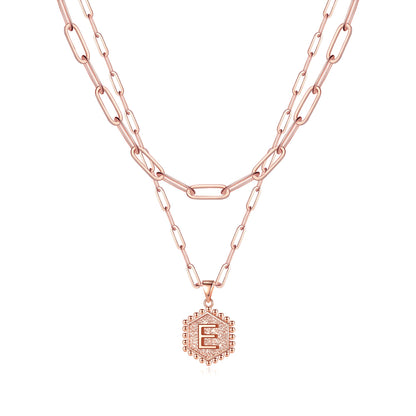 M MOOHAM Dainty Initial Necklaces for Women, 14K-Gold-Plated Layering Necklace for Women Cute Hexagon Letter Initial Necklace Layered Necklaces for Womens Teen Girl Gifts