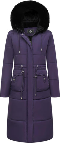 MOERDENG Women's Long Winter Puffer Coat Waterproof Warm Maxi Down Jacket Faux Fur Removable Hood Parka