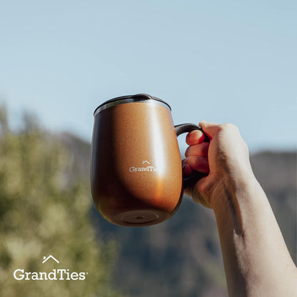 GRANDTIES Insulated Coffee Mug with Handle–Sliding Lid for Splash-Proof 16oz Wine-Glass Shape Thermal Tumbler with Double Walled Vacuum Stainless Steel to Keeps Beverages Hot or Cold-Cognac Metallic