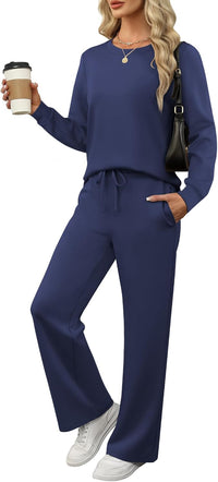 ANRABESS Women's 2 Piece Lounge Sets Casual Travel Outfits Wide Leg Tracksuit Sweatsuits Matching Set 2025 Fall Clothes