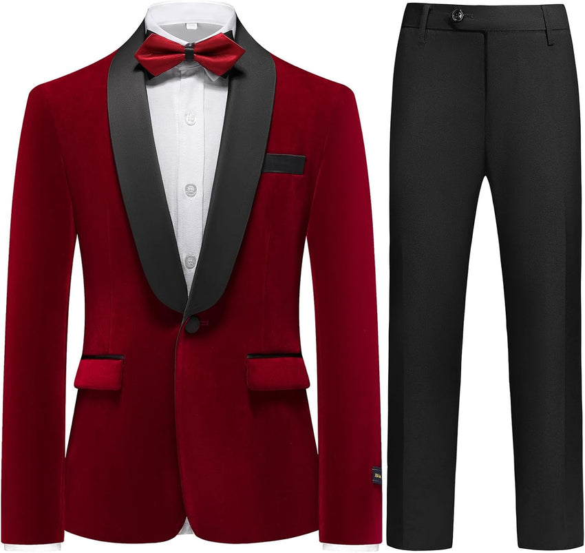 Boys Velvet Suits Slim Fit Tuxedo 2 Piece Kids Blazer Jacket Pants Formal Sizes 4-20 Fashion Ring Bearer Outfit for Wedding