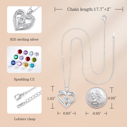 CDE Forever Love Heart Necklaces for Women, Wedding Anniversary, Valentine's，Birthday Mothers Christmas Day Gifts for Mom, Mother, Wife, S925 Silver Jewelry with Birthstone Pendant