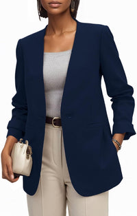 Mina Self 2025 Fall Women's Blazers Casual Lightweight Collarless V Neck One-Button Front Work Suit Jackets with Pockets