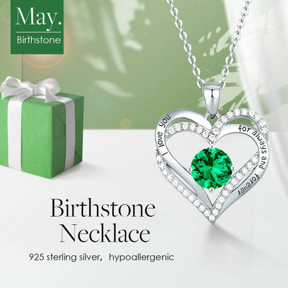 CDE Forever Love Heart Necklaces for Women, Wedding Anniversary, Valentine's，Birthday Mothers Christmas Day Gifts for Mom, Mother, Wife, S925 Silver Jewelry with Birthstone Pendant