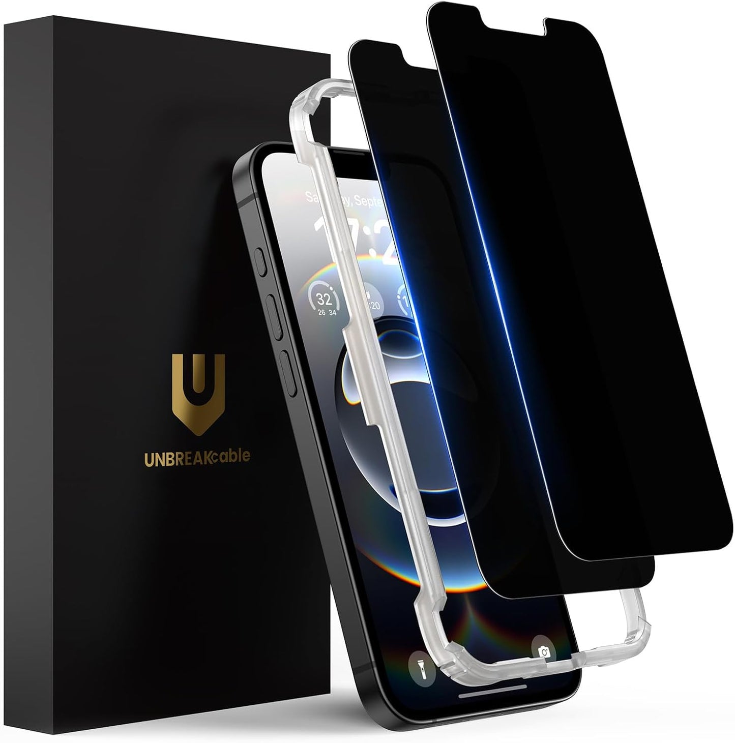 UNBREAKcable Privacy Screen Protector for iPhone 16 Pro Max, Anti-Spy Shatterproof Tempered Glass [True 28°Anti Spy] [9H Hardness] [Easy Installation Frame] Black Protector for iPhone 6.9" - 2 Pack