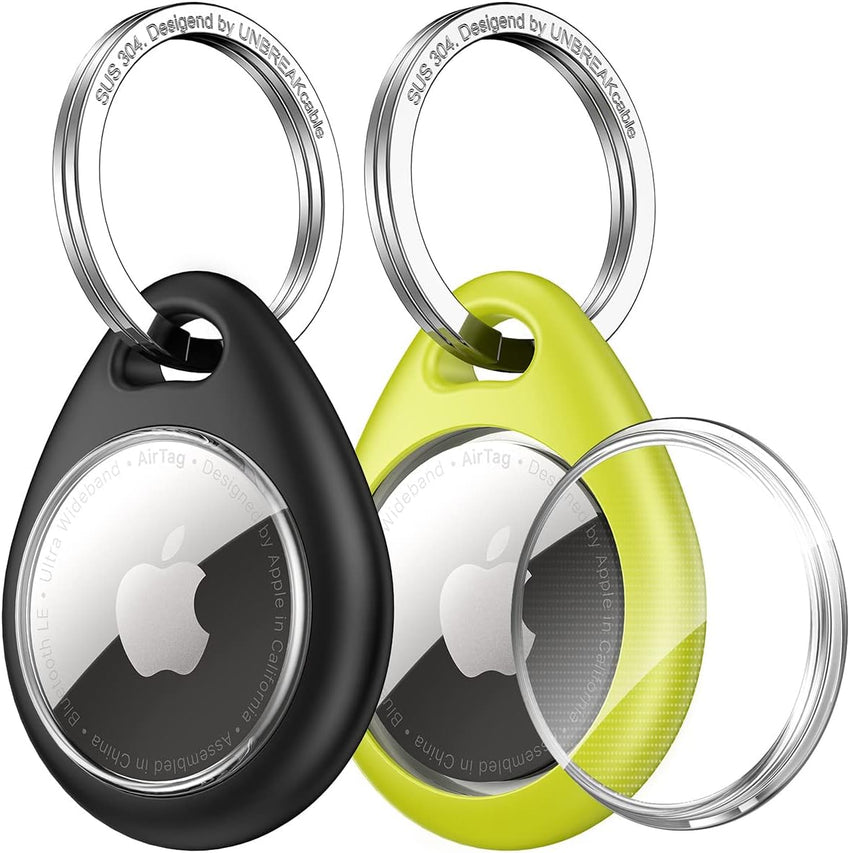 UNBREAKcable AirTag Holder for Apple - 4 Pack Air Tag Case [Fit Tightly Design] [Easy to Install] [Hold Securely] Waterproof TPU Protective Cover with Metal Keychain for Kids,Pet,Luggage,Backpack,Keys