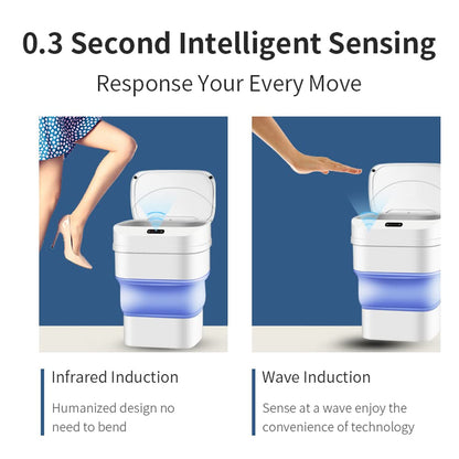 Automatic Sensor Trash Can, Kitchen Smart Garbage Bin with Lid, Touchless Induction, Collapsible Design, Large Capacity Waste Basket for Home, Office, Bathroom
