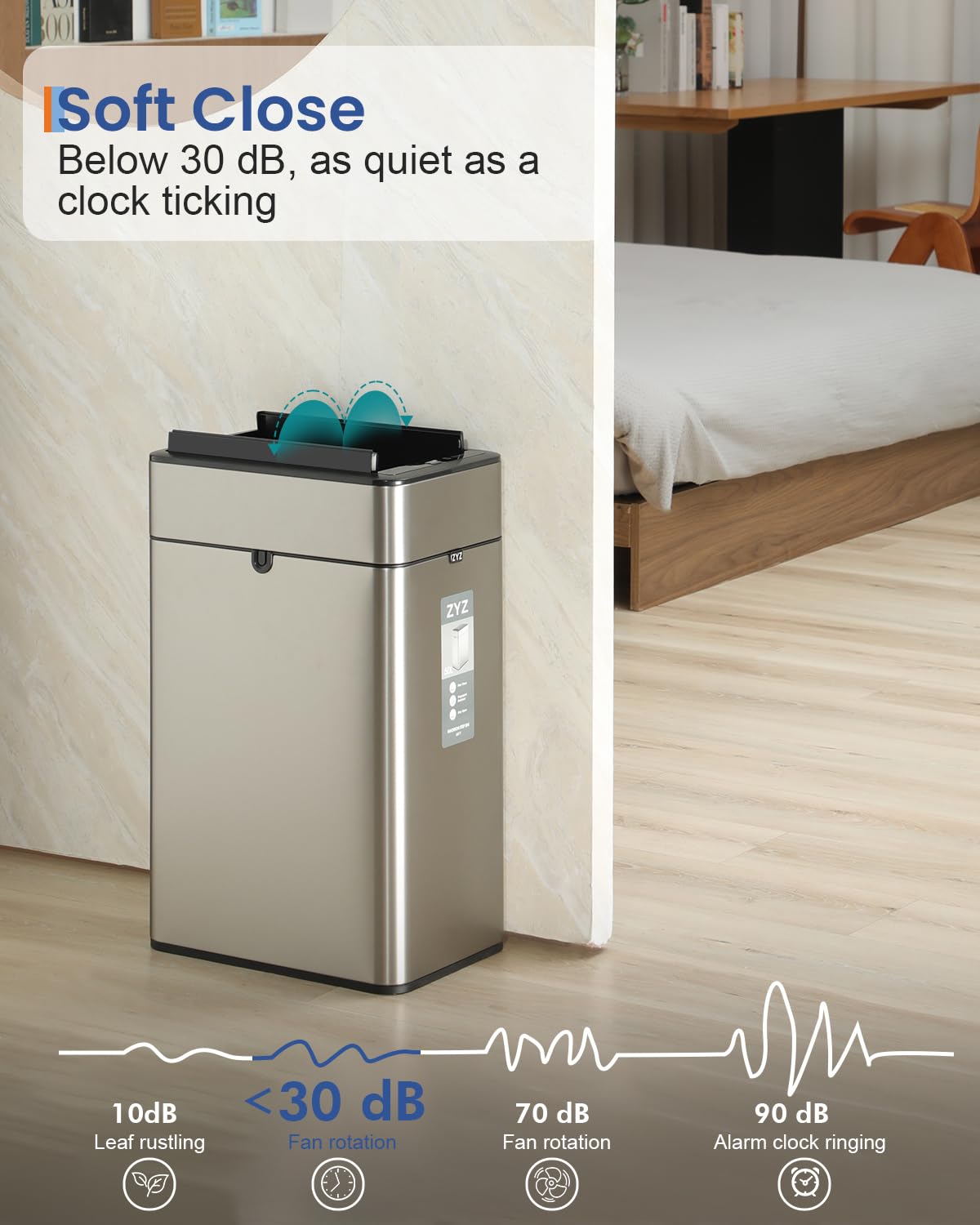 zyz Kitchen Trash Can 10.6 Gallon / 40 Liter, Garbage Cans with Butterfly Lid, Automatic Sensor Trash Bin, USB Type C 1500mAh Battery, Stainless Steel, Touchless and Soft Close, Restaurants Garages
