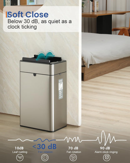 zyz Kitchen Trash Can 10.6 Gallon / 40 Liter, Garbage Cans with Butterfly Lid, Automatic Sensor Trash Bin, USB Type C 1500mAh Battery, Stainless Steel, Touchless and Soft Close, Restaurants Garages